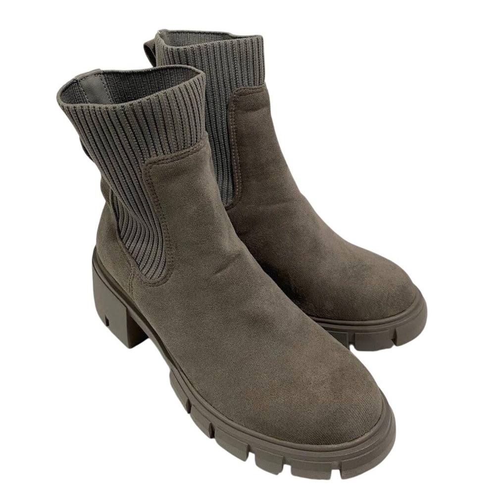 NEWBELLA Women's Grey Sock Booties Chunky Lug Sole Ankle Boots Size US 8.5
